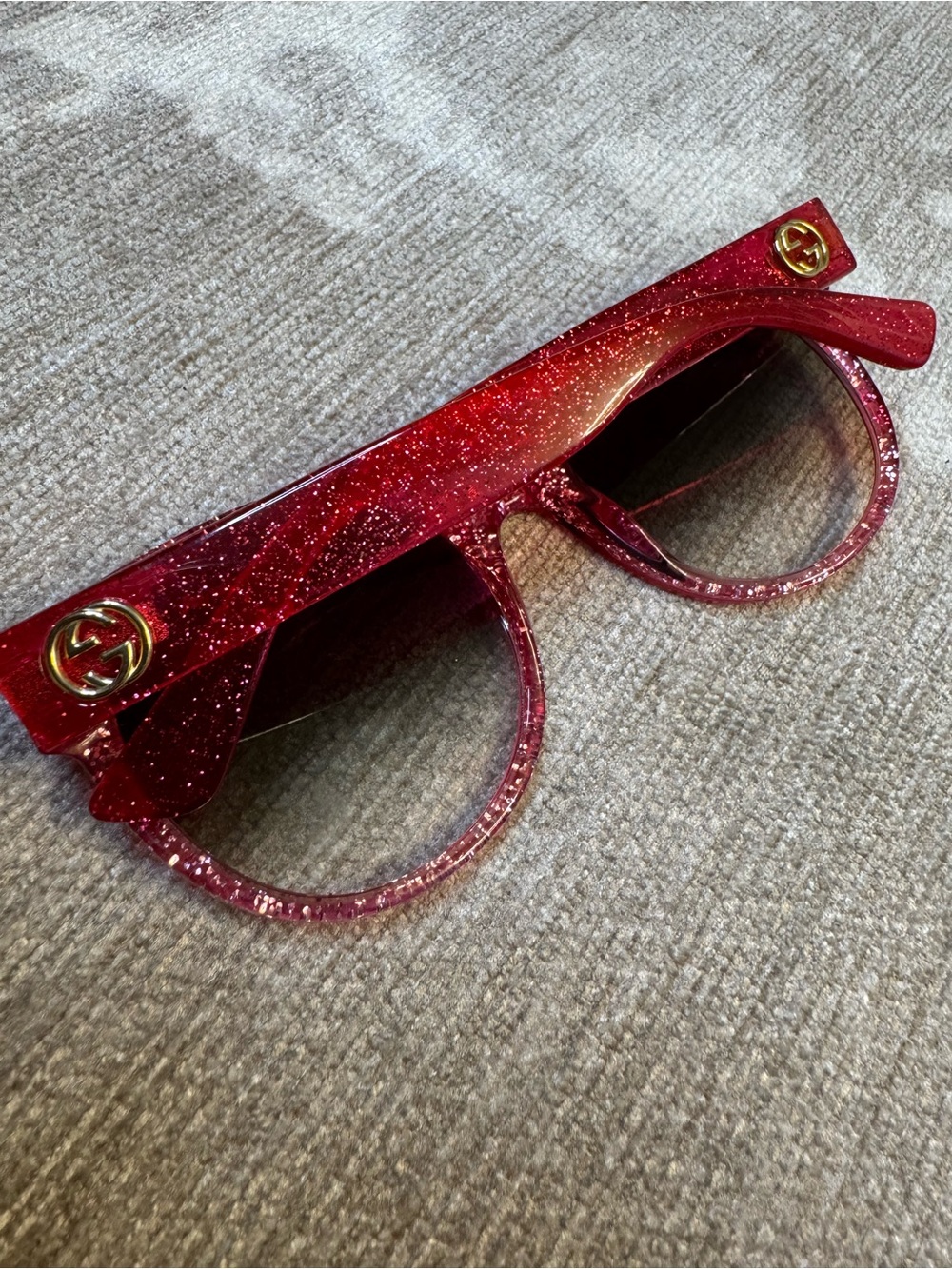 Gucci Pink Glitter Shield Sunglasses with Gold Logos